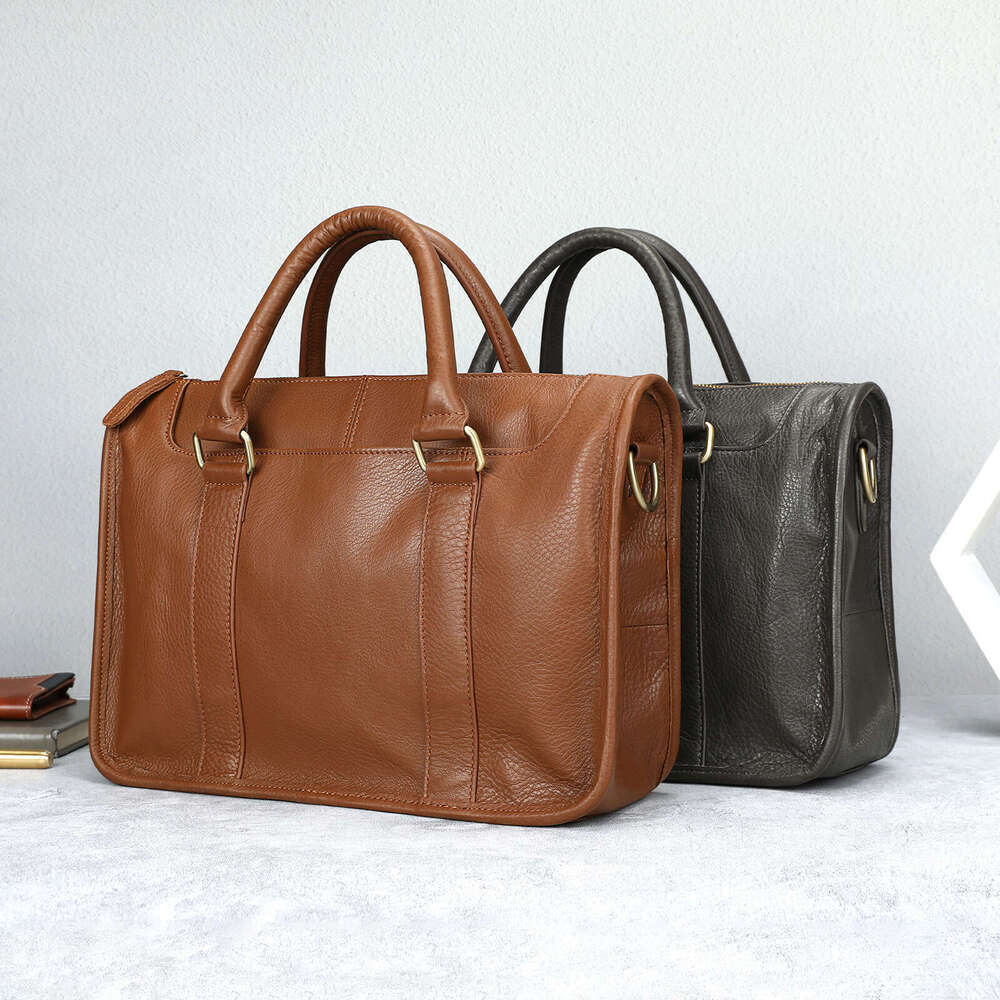 Men Classic Genuine Leather Business Handbag Premium Cowhide Material Casual Versatile Shoulder Crossbody Bag Stylish Travel Office Commute Briefcase 