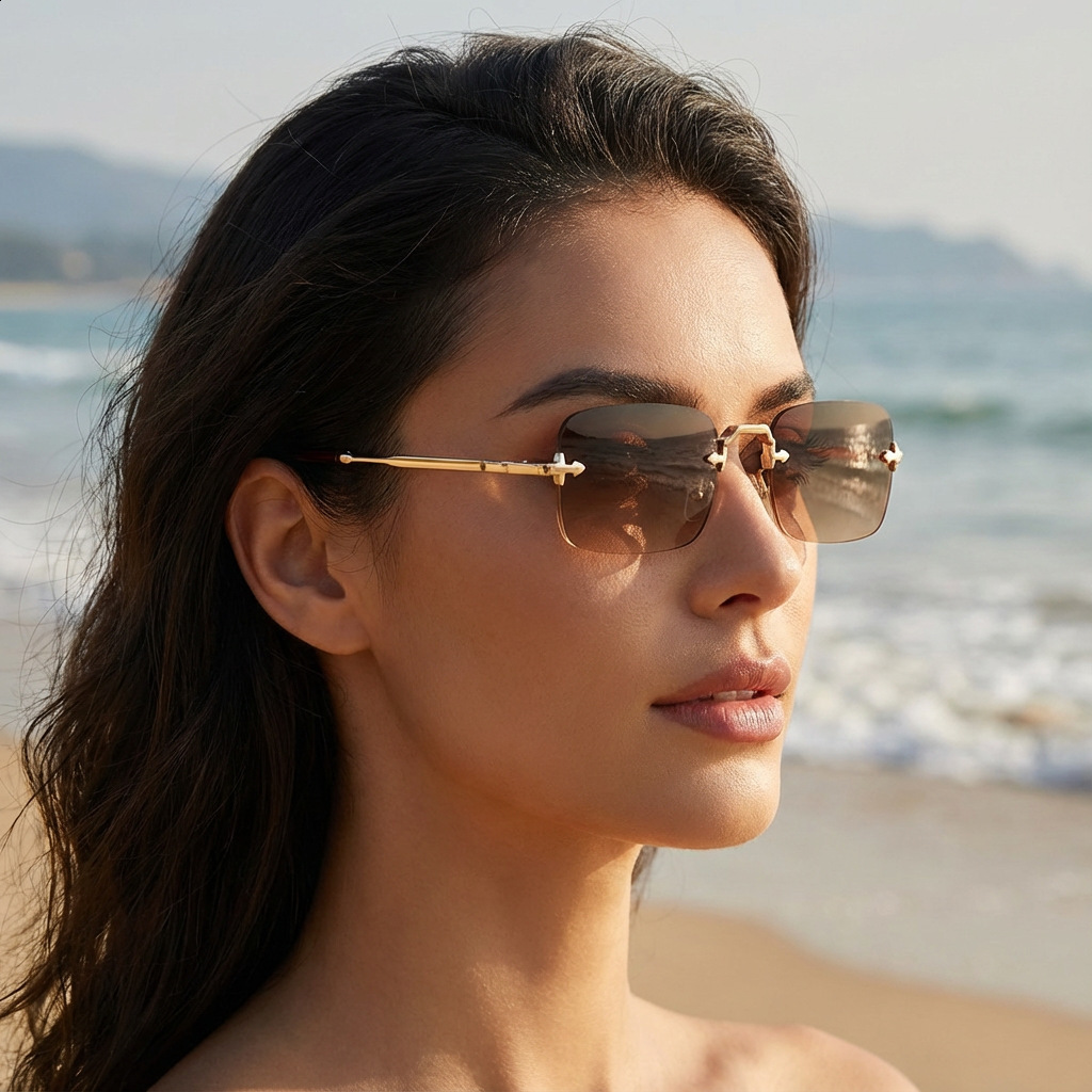 Small Frame Rectangle Rimless Punk Sunglasses Men 2025 Vintage Metal Sun Glasses For Male Classic Shades UV400 260119