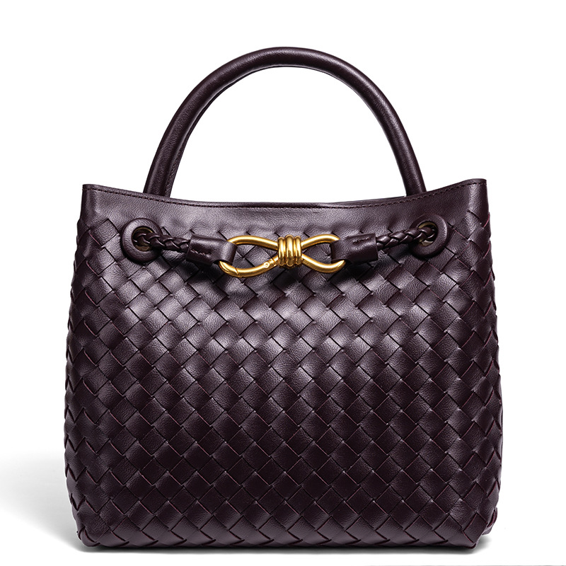 Handmade woven bag horizontal handbag bow design rope buckle large capacity single shoulder diagonal cross women's bag