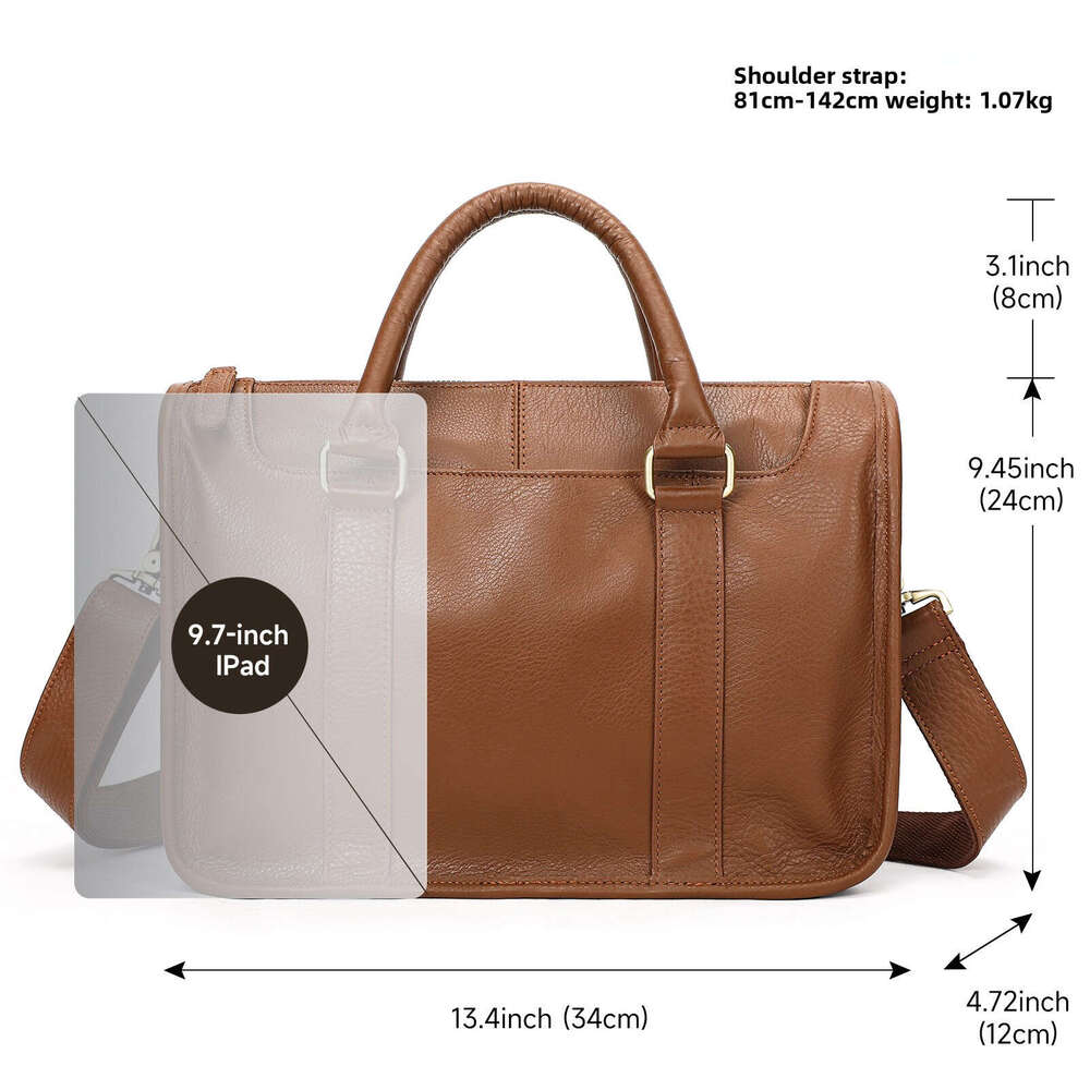 Men Classic Genuine Leather Business Handbag Premium Cowhide Material Casual Versatile Shoulder Crossbody Bag Stylish Travel Office Commute Briefcase 