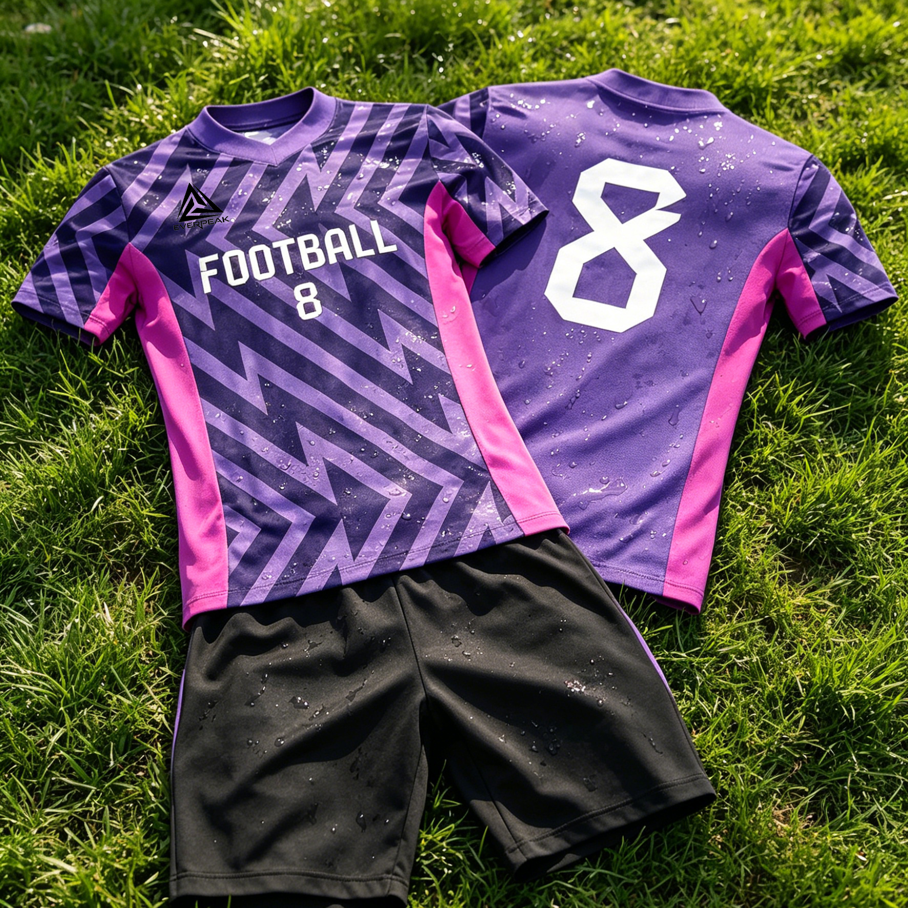 Custom Lightning Stripe Soccer Jersey Set Men Quick Dry Football Uniform with Shorts Customizable Team Name Number Logo for Sports - view 4