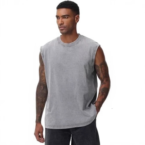 Mens Designer T Shirts Pure Cotton T Shirts American Washed Sleeveless Tank Top Retro Round Neck Heavyweight Casual Vest