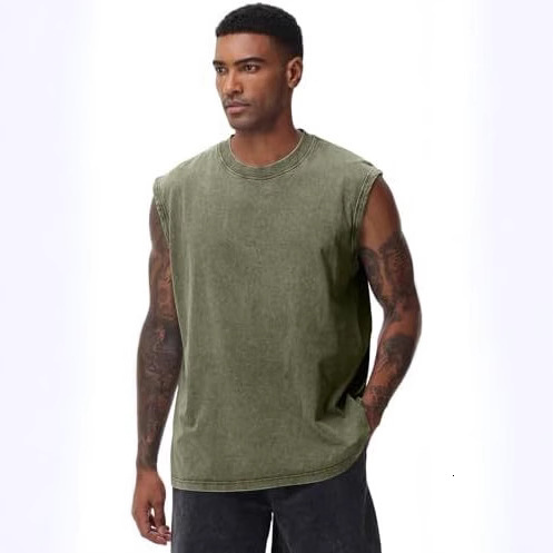 Mens Designer T Shirts Pure Cotton T Shirts American Washed Sleeveless Tank Top Retro Round Neck Heavyweight Casual Vest