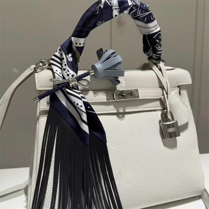130x5cm tassel Europe Spring Cashew Nut Womens Decorative Small Silk Scarf Hair Band Binding Bag Handle Scarf 260519 - view 3
