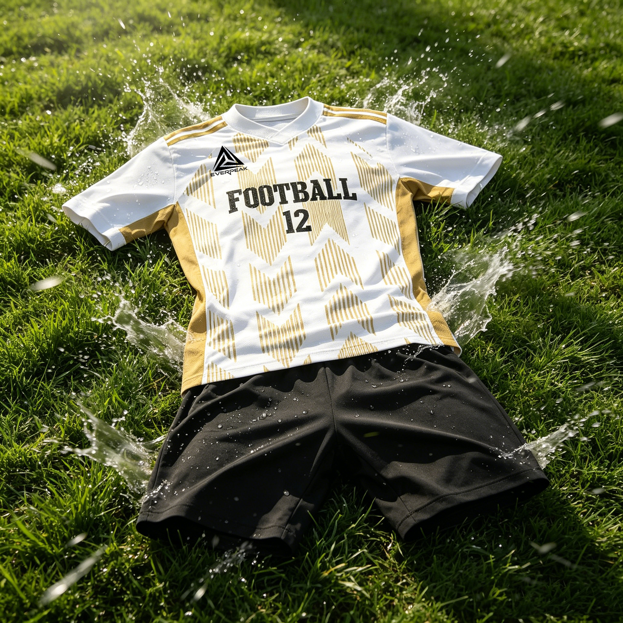 Custom Chevron Pattern Soccer Jersey Set Men Quick Dry Football Uniform with Shorts Customizable Team Name Number Logo for Sports - view 3