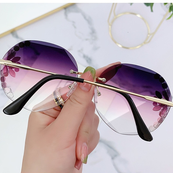 Women's Sport Rhinestone Sunglasses, Frameless Gradient Brown Lenses, Rhinestone-Embellished PC Frame, UV380 Protection, Casual Fashion Eyewear for Ou - view 6