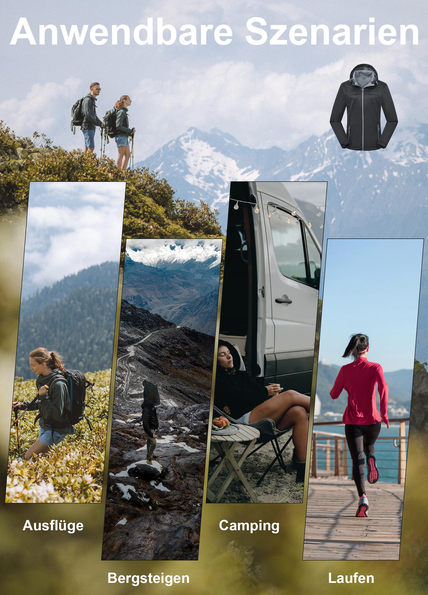 Women's Waterproof Breathable Jacket, Fleece Lined Hooded Transition Coat, Windproof Outerwear for Running, Hiking, Camping & Daily Wear