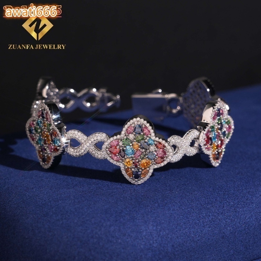 Factory Direct Mens 10mm Multicolor Moissanite Bracelet with Moissanite Diamond Shine Elegant Luxury Jewelry Bracelet