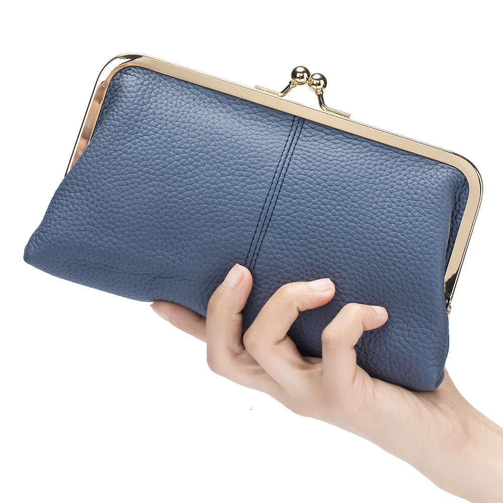 Simple and stylish clip genuine leather long clutch top-layer cowhide clasp storage bag, large-capacity phone bag for women - view 4