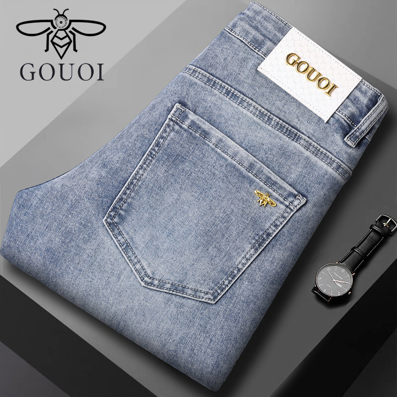 Designer luxury jeans Little Bee Men s Jeans Spring Summer High End Stretch Slim Fit Skinny Pants Light Luxury Blue Outdoor clothing pencil pants