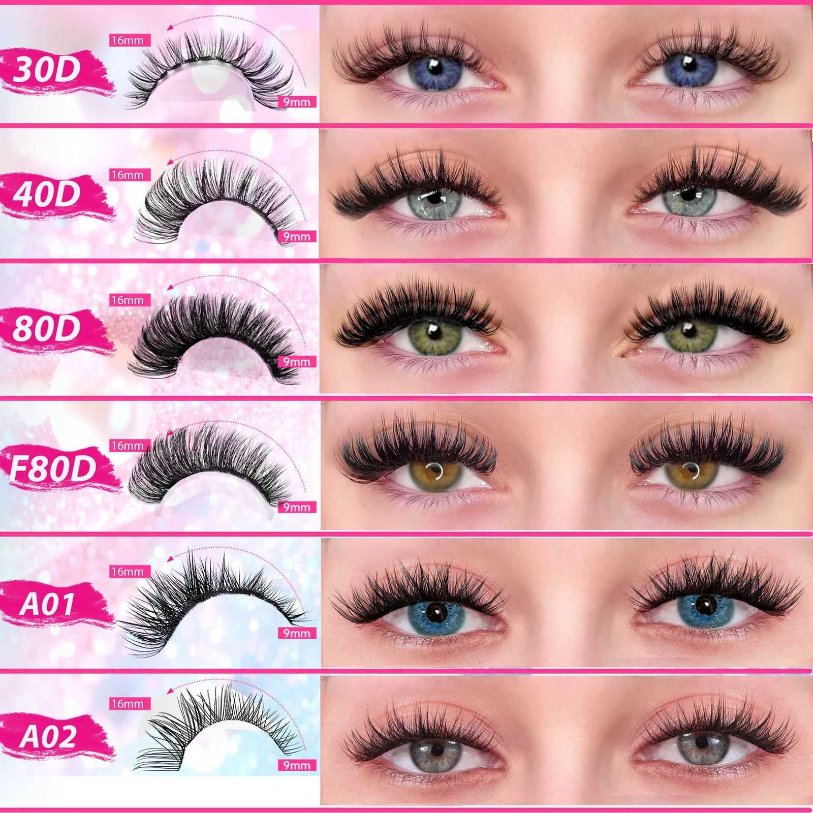 304080D European-style false eyelashes - 10-row thick and dense mixed pack segmented eyelashesT251223