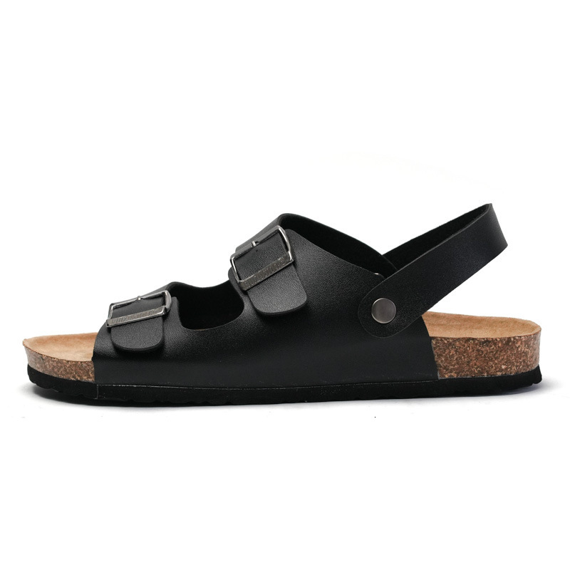 RUIZUSTOCK Men Classic Black Double Buckle Back Strap Cork Sandals PU Leather For Indoor And Outdoor For Summer Indoor Outdoor - view 5