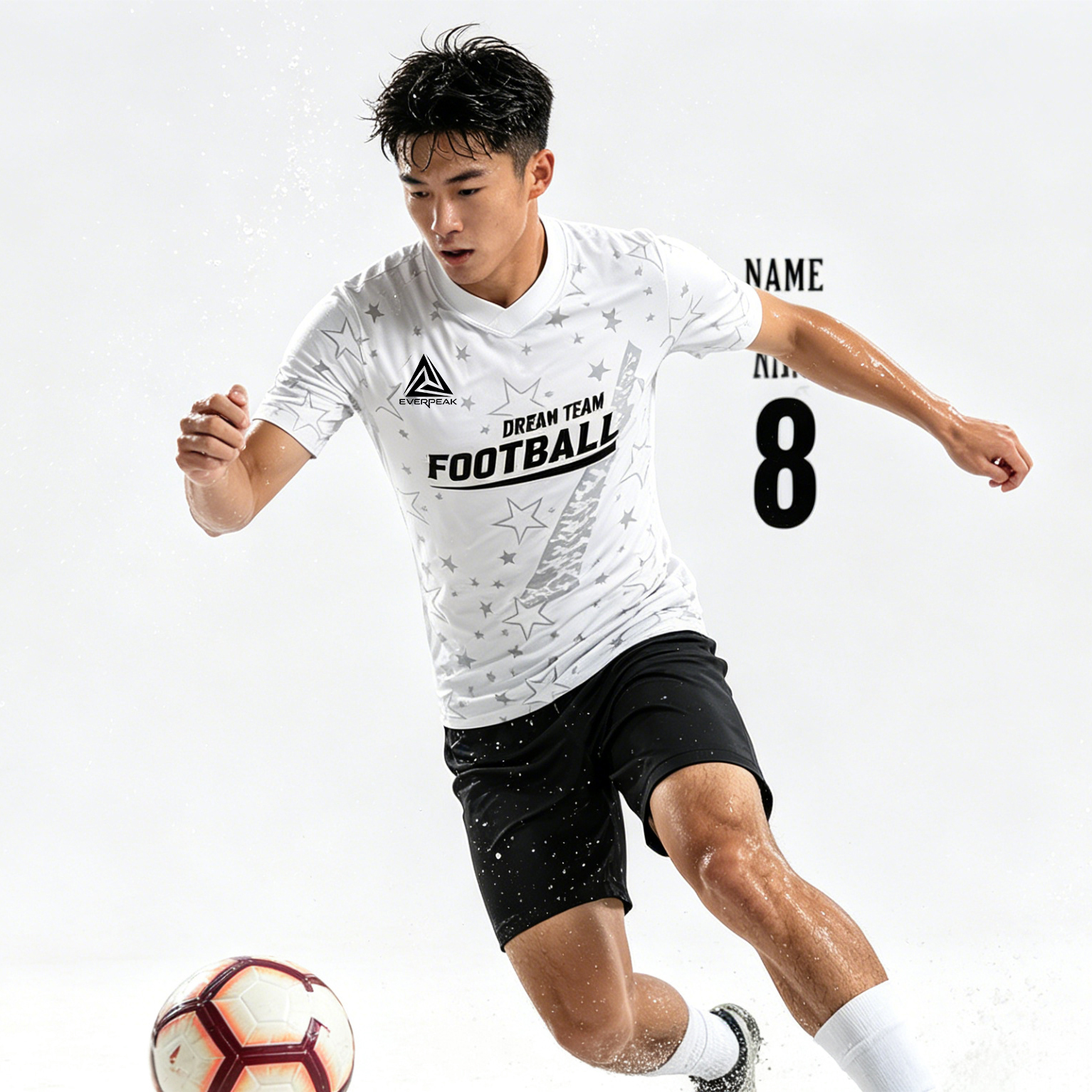 Custom Soccer Jersey Set Men White with Star Print Football Uniform with Shorts Personalized Name Number Breathable Quick Dry Kit - view 3