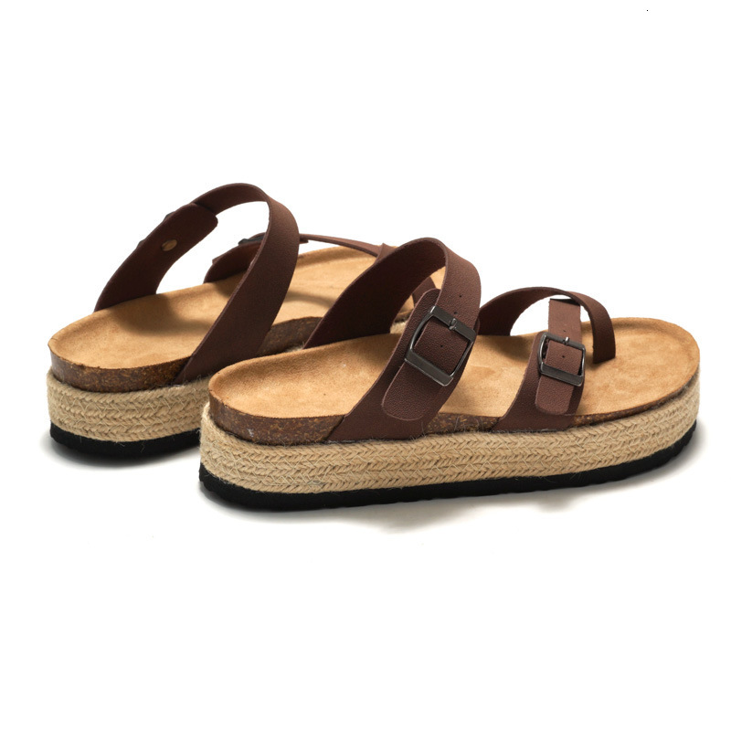 RUIZUSTOCK Women Fashion Brown Platform Thong Sandals PU Leather Espadrille Wedge Flip Flops - view 5