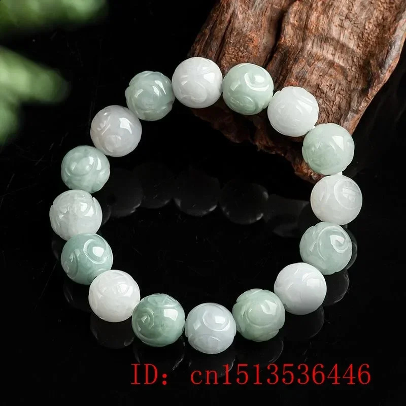 Burmese Jade Lotus 8-13mm Beads Bracelets White Natural Man Amulet Men Gemstone Charms Emerald Fashion Jewelry Carved Jadeite 260520