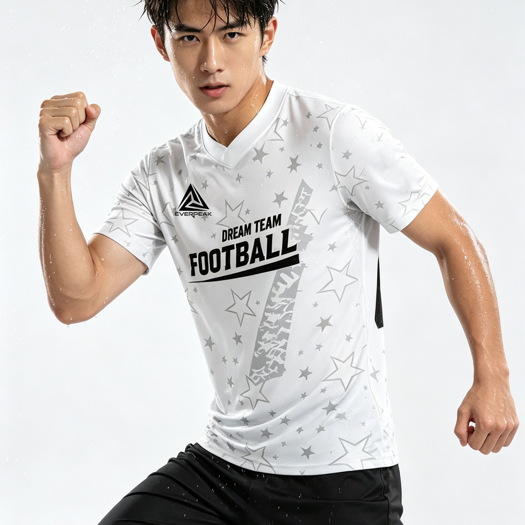 Custom Soccer Jersey Set Men White with Star Print Football Uniform with Shorts Personalized Name Number Breathable Quick Dry Kit - view 4