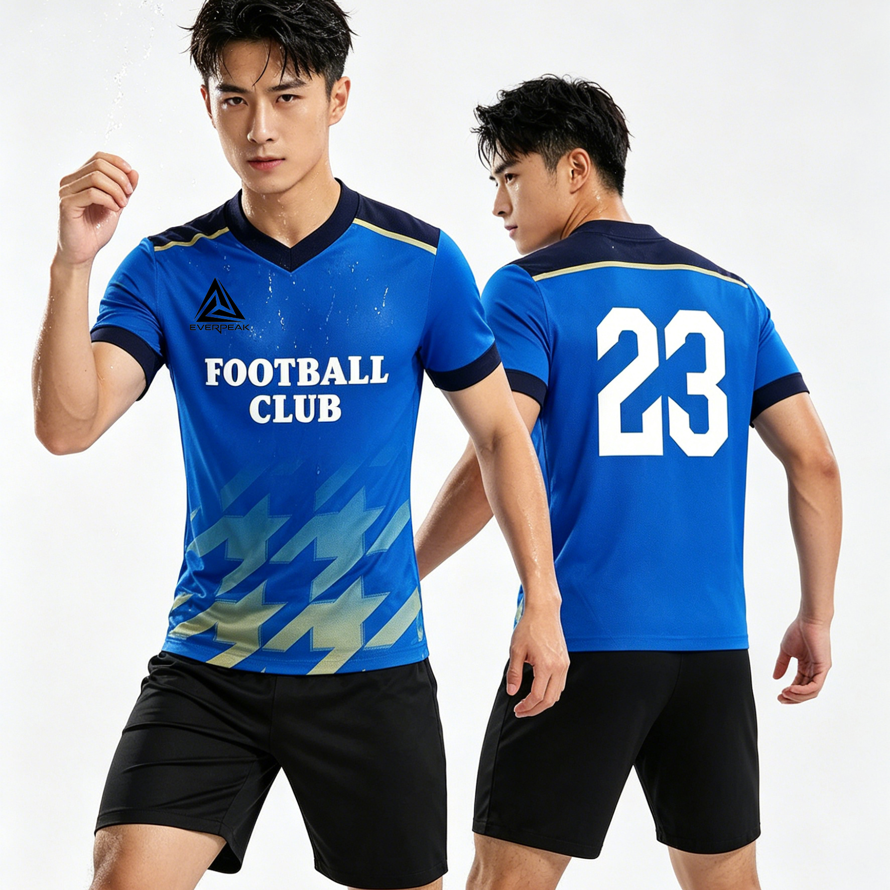 Custom Soccer Jersey Set Men Royal Blue Houndstooth Football Uniform with Shorts Personalized Name Number Breathable Quick Dry Kit - view 6