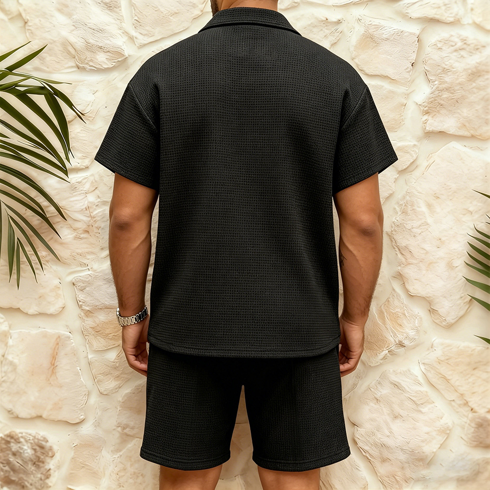 Mens sets Waffle Summer Casual tracksuits Tshirt Shorts Suit basketball Tracksuit Solid color tracksuit loose suit jogger man designer 2 piece set clo