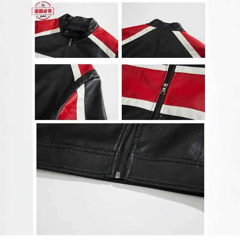 Honda Motorcycle Wings Cycling Suit Washed Pu Leather Jacket Spring and Autumn Mens Honda Contrasting Leather Jacket L260520