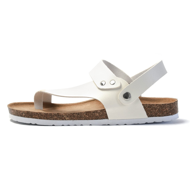 RUIZUSTOCK Unisex Fashion White Thong Slingback Fashion Gifts Sandals PU Leather Cork Footbed Flat Summer Shoes - view 4