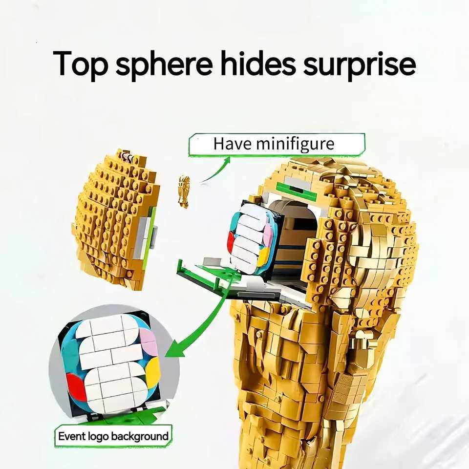 New 2842pcs Golden Football Champion Trophy Souvenir Cup Trophy Replica 43020 Desktop Decor Building Block Toy For Birthday GiftT260521