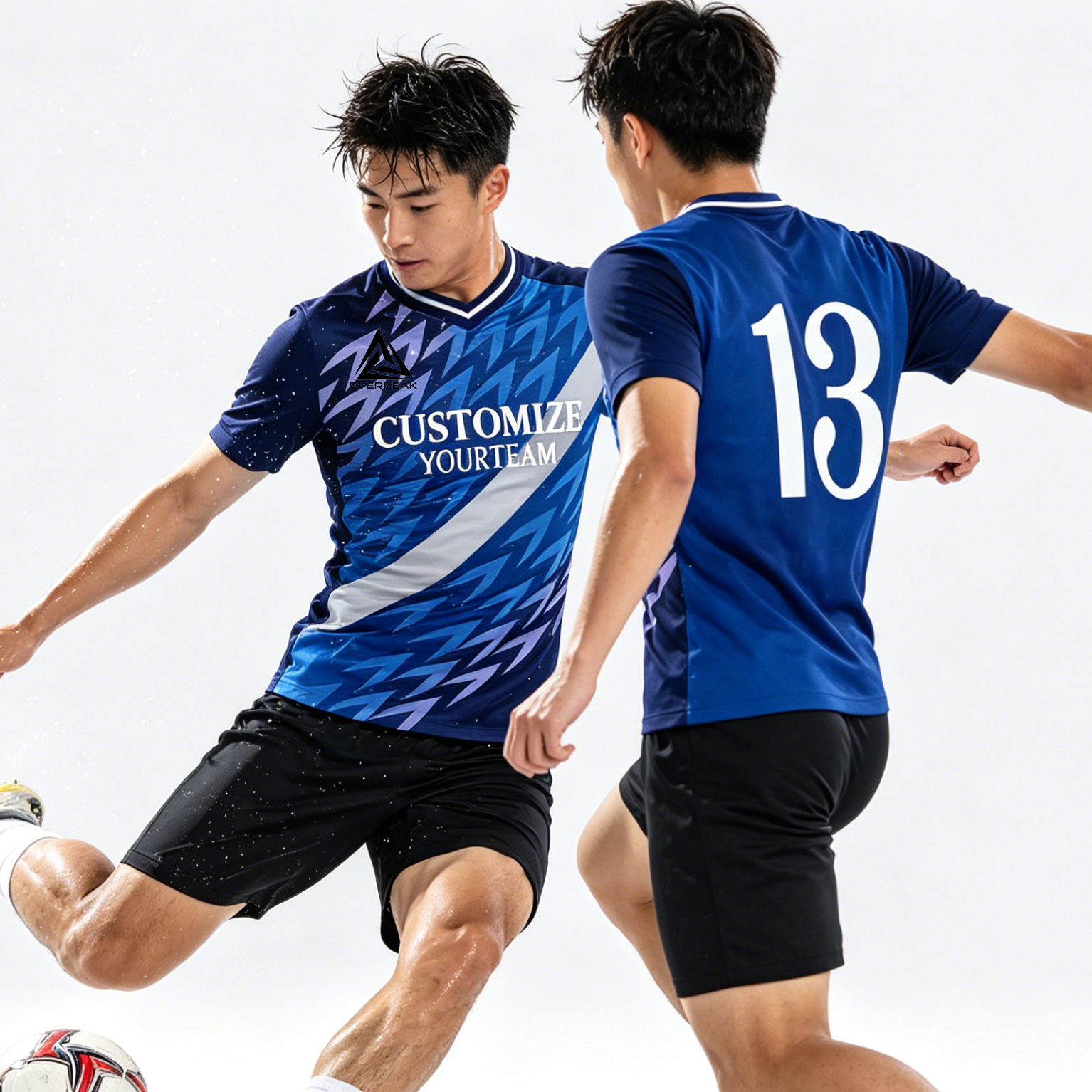 Custom Soccer Jersey Set Men Navy Blue Gradient with Silver Stripe Football Uniform with Shorts Personalized Name Number Breathable Quick Dry Kit - view 6