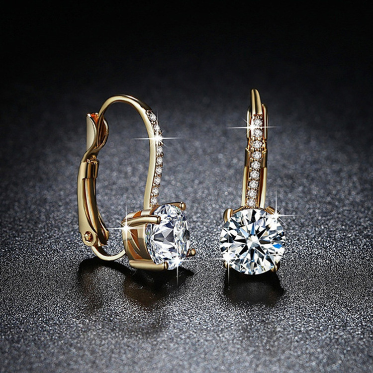 Earrings For Women U Shaped Micro Pave Four Prong Round Crystal Water Drop European American Fashion Ear Jewelry - view 5