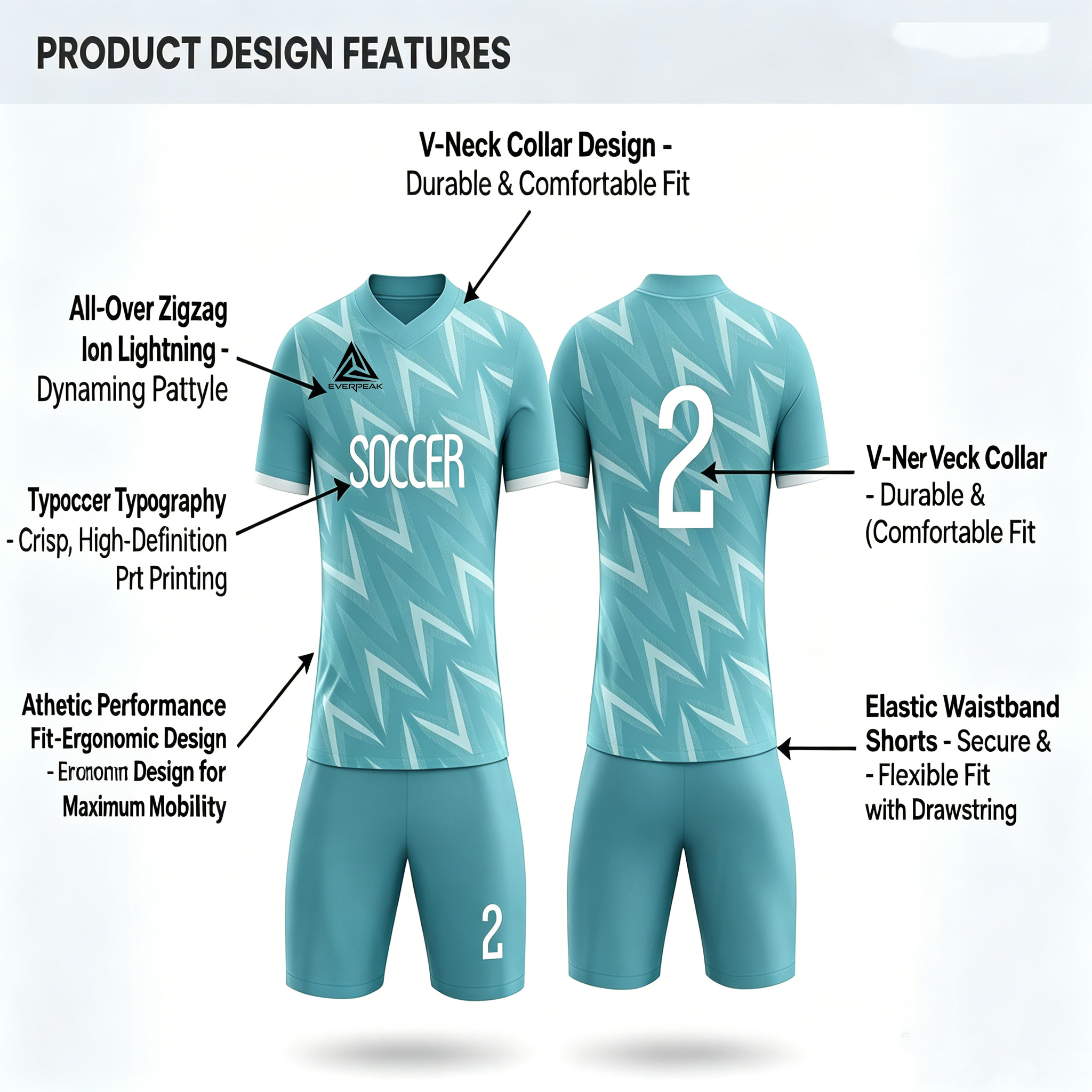 Custom Geometric Chevron Soccer Jersey Set Men Quick Dry Football Uniform with Shorts Customizable Team Name Number Logo for Sports - view 8