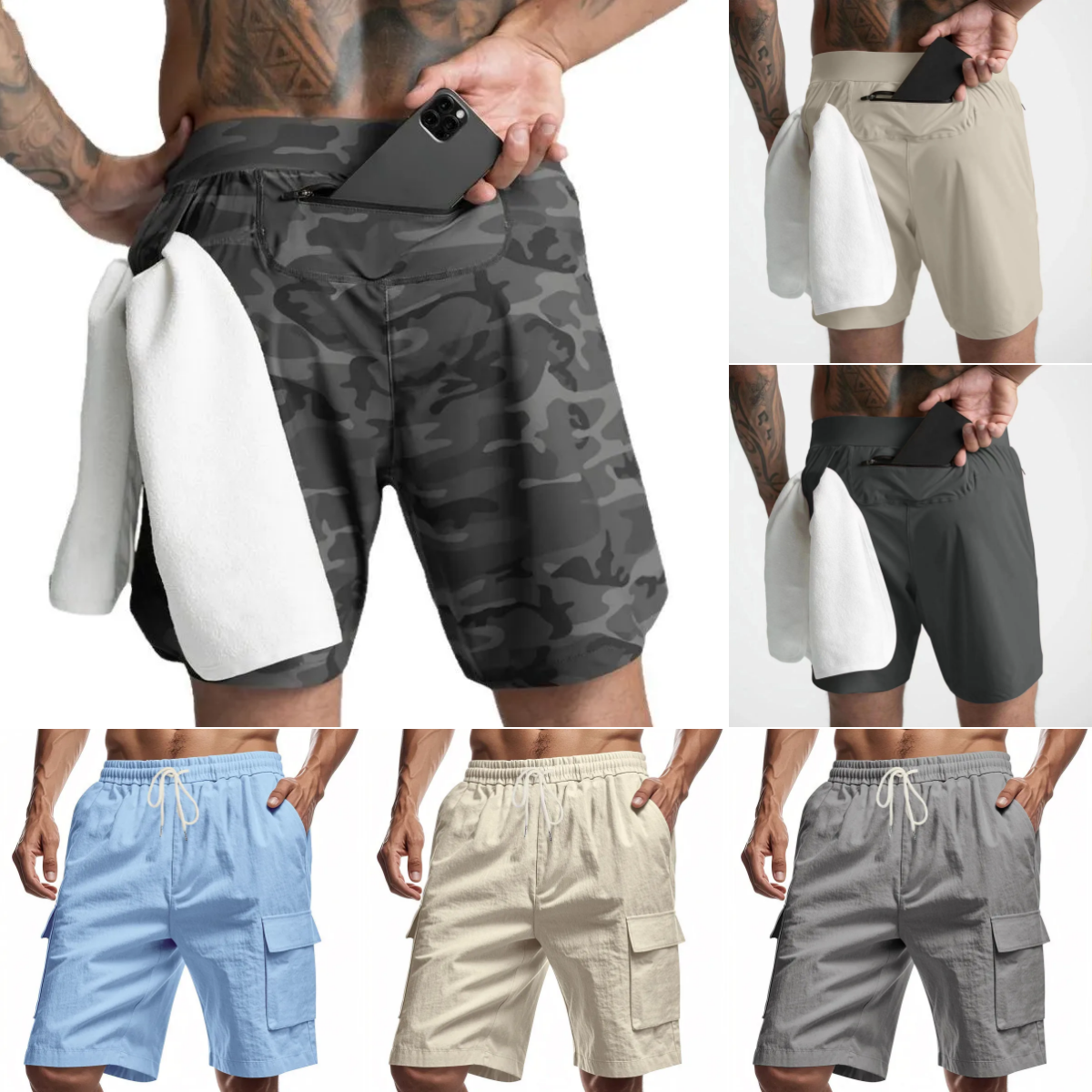 Men's Shorts Men Running Bodybuilding Man Summer Gyms Workout Male Breathable Quick Dry Sportswear Jogger Multi-pocket Size S-2XL