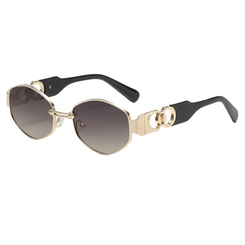 Luxury Brand Designer 2026 New Womens Sunglasses Metal Frame Oval with Double Ring Decor Gradient Purple Lens UV400 Anti-UV European American Shades
