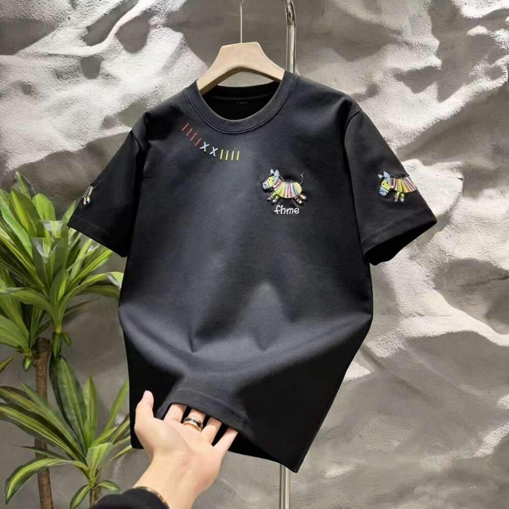 Spring New Trendy Brand Short-Sleeve T-Shirt With Little Horse Embroidery, Fashionable And Versatile Casual Round-Neck Top, Stylish Half-Sleeve Shirt 