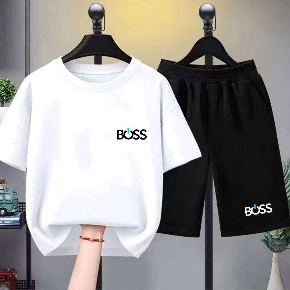 Child T-shirt Summer Short Sleeve Print Children Age 3-12 Girls boy white black Tshirt+Shorts 2pcs leisure fashion Kids Set 26Y0521