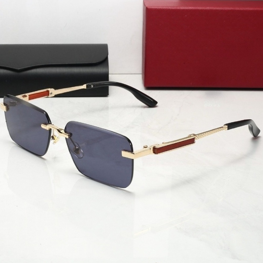 Sunglasses Men Fashion Rimless Square Sunglasses with Gradient Lenses UV400 Sunglasses Luxury Anti-glare Metal Wooden Temple for Casual Outings