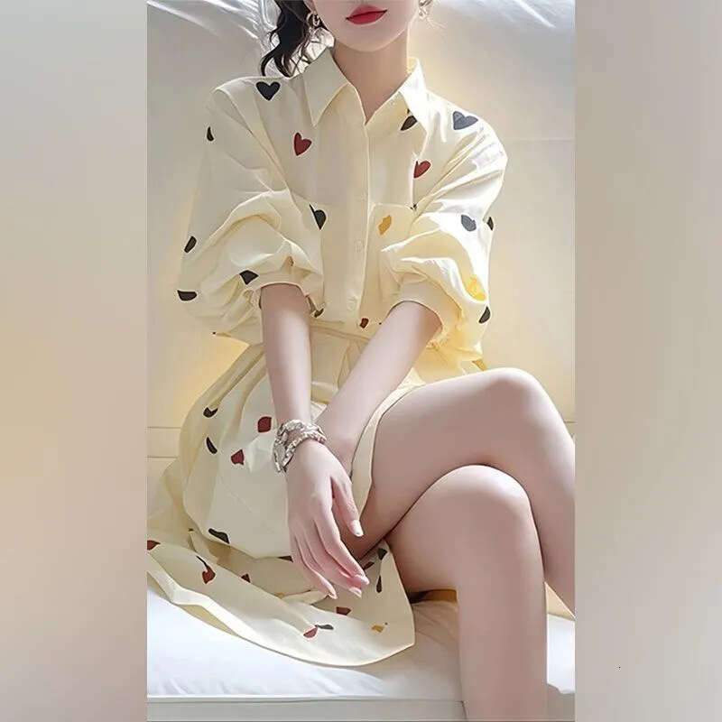 Spring Short New Model Unique Age Reducing Printed Dress Women S Fresh And Elegant Shirt - view 3