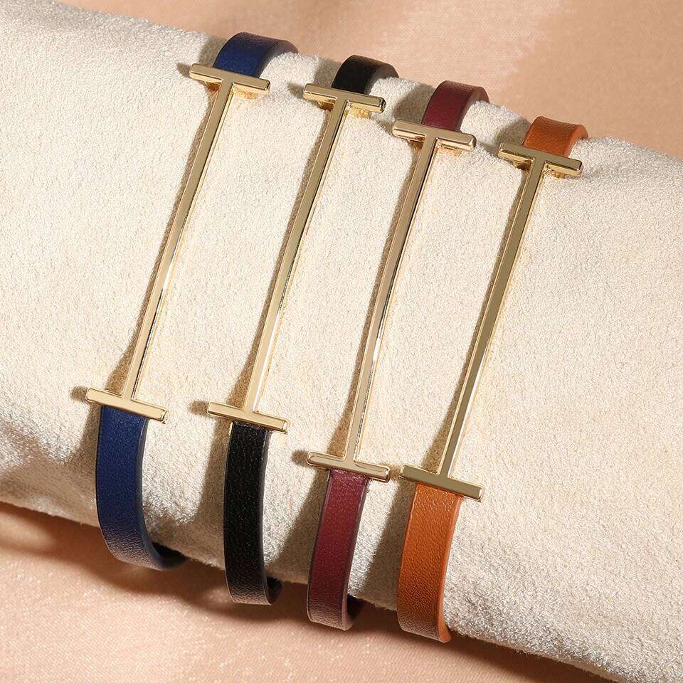 Designer Leather Bracelet L-Shaped Bucklefor Women Men Simple Alloy Couple Jewelry Holiday Gift for Him Her Party Daily Wear High Quality Visionice