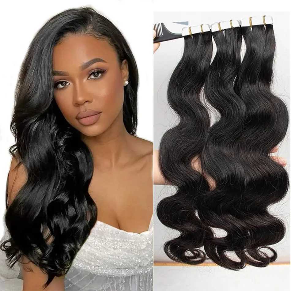 Natural Tape in Hair Extensions 100 Human Hair Body Wave Wavy Black Seamless Skin Weft Tape Ins Hair Extension 20PCS/Pack C260521