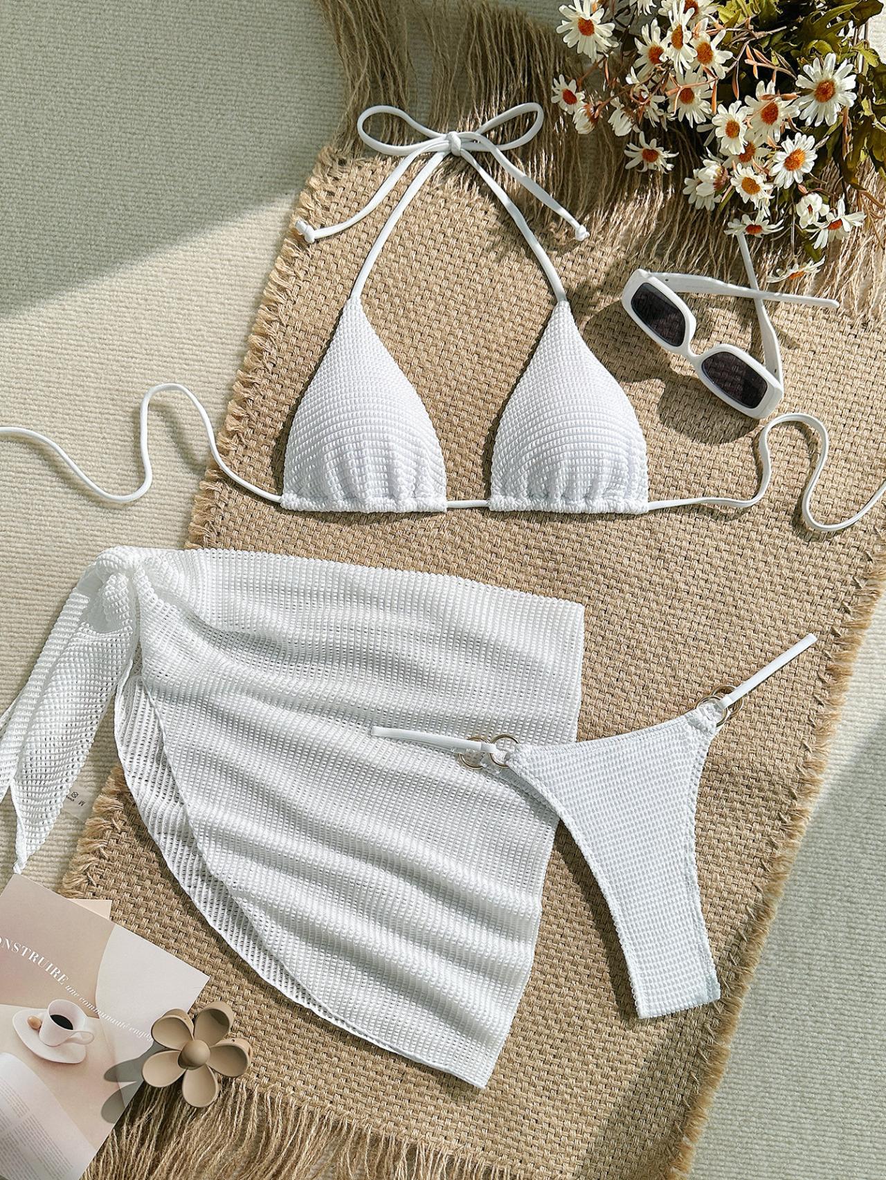 Women's Swimwear Sexy Brown Bikini Set Women Halter Push Up Bra Skirt 3 Piece Swimsuit Summer Bathing Suit Cover Thong Biquini