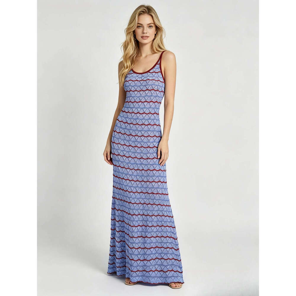 Women's Summer Knitted Cami Maxi Dress Hollow Out Striped Contrast Color Sleeveless Tank Dress Bohemian Beach Sundress Skin Friendly Soft - view 3