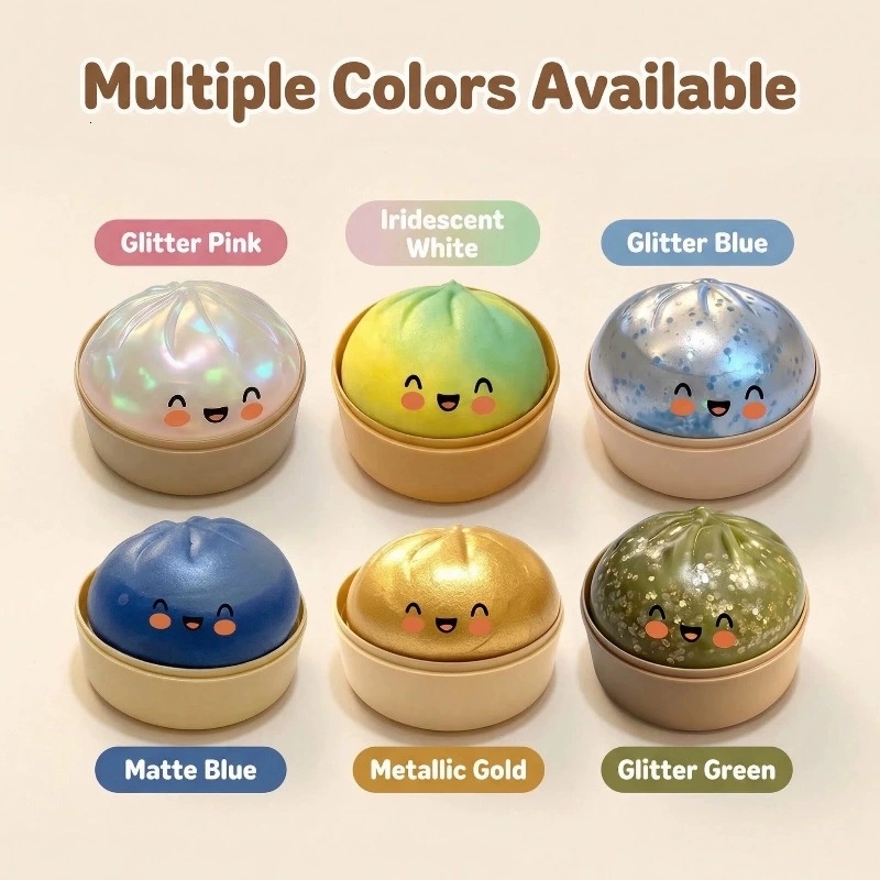 Pu Squishy Expressions Slow Rise Food Shaped Stress Relief Squeeze Toy Rainbow Mystery Face Bun Dumpling Steamed Bun Glitter Dumpling Soft Squishy toy