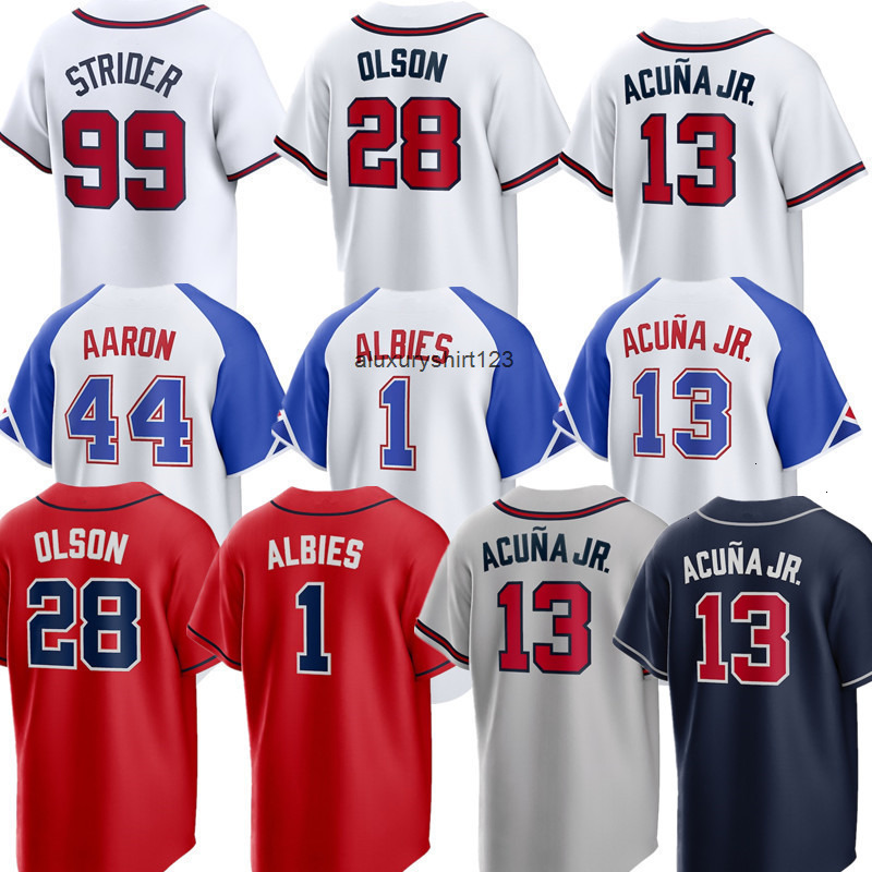 Custom Braves Baseball Jersey Ronald 13 Acuna Jr. Matt 28 Olson Ozzie 1 Albies Austin 27 Riley Max 54 Fried Marcell 20 Ozuna Chris 20 Sale 23 Harris I