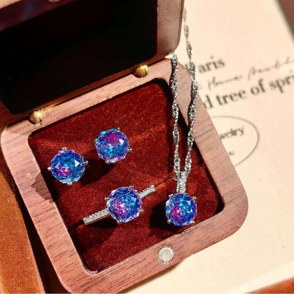 Jewelry Set Luxury Earrings Ring and Necklace Classic 925 Silver Octagonal Rose Cut Brilliant Carbon Diamond Set Anniversary Elegant Jewelry Gift for 