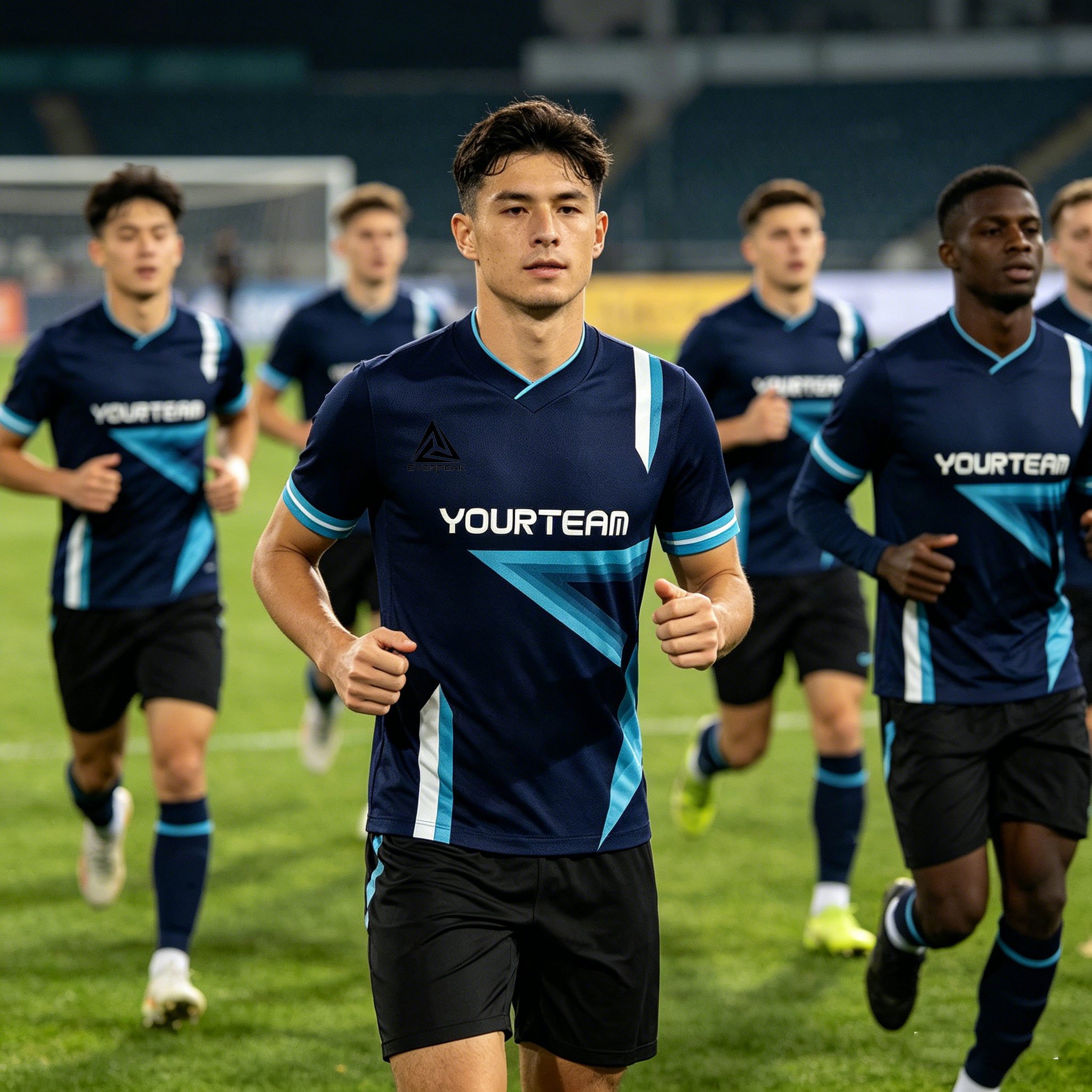 Custom Geometric Line Soccer Jersey Set Men Quick Dry Football Uniform with Shorts Customizable Team Name Number Logo for Sports - view 3