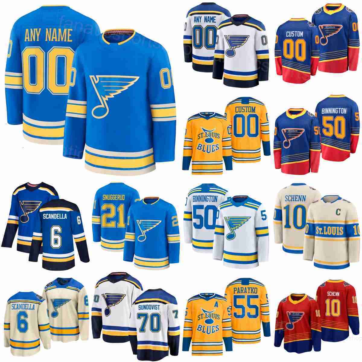 2026 Man Hockey Blues Jersey 1 Woman Youh 10 Brayden Schenn 50 Binningon 17 Cam Fowler 6 Philip Broberg 21 Jimmy Snuggerud 55 Colon Parayko 70 Oskar