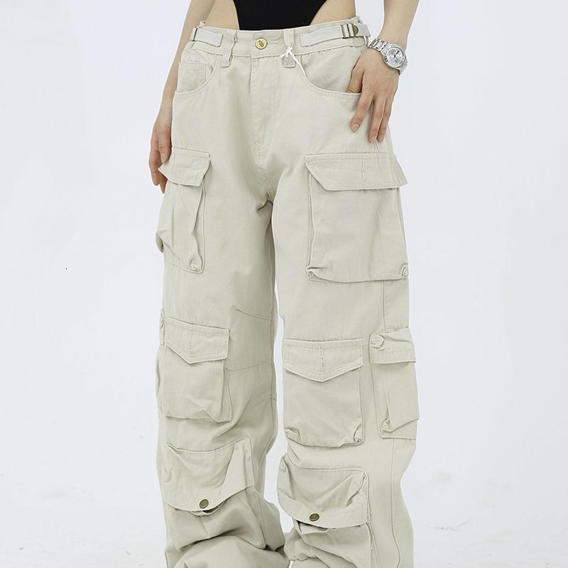 American Style Harajuku Retro Multi Pocket Set Mens Autumn Loose Straight Wash Cotton Rope Y2K Hip Hop Rope 241021