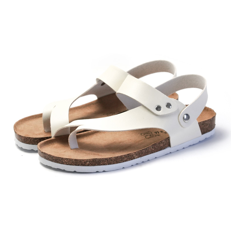 RUIZUSTOCK Unisex Fashion White Thong Slingback Fashion Gifts Sandals PU Leather Cork Footbed Flat Summer Shoes - view 3