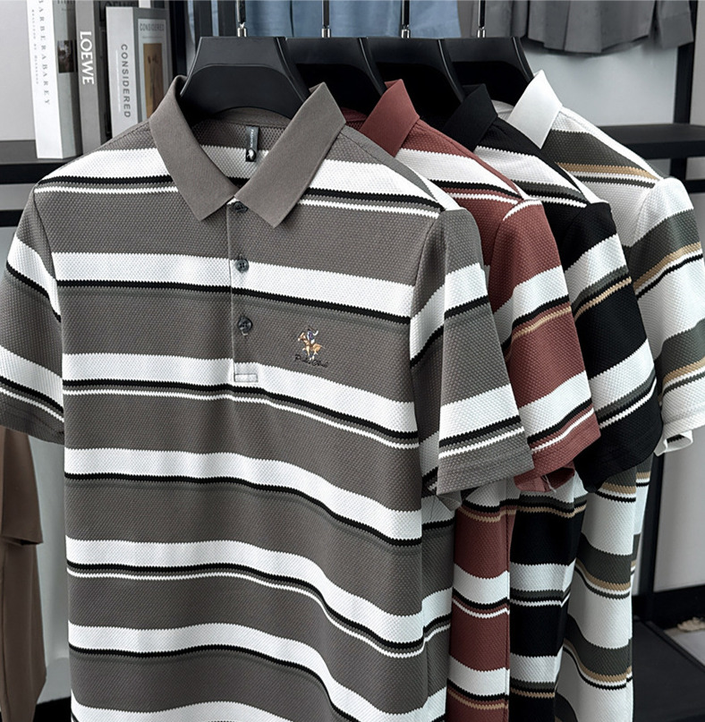 Luxury Brand Designer Mens Multicolor Stripe Horse Embroidery Breathable Cotton Pique Short Sleeve Polo Shirt 2026 Summer Business Casual Versatile Da