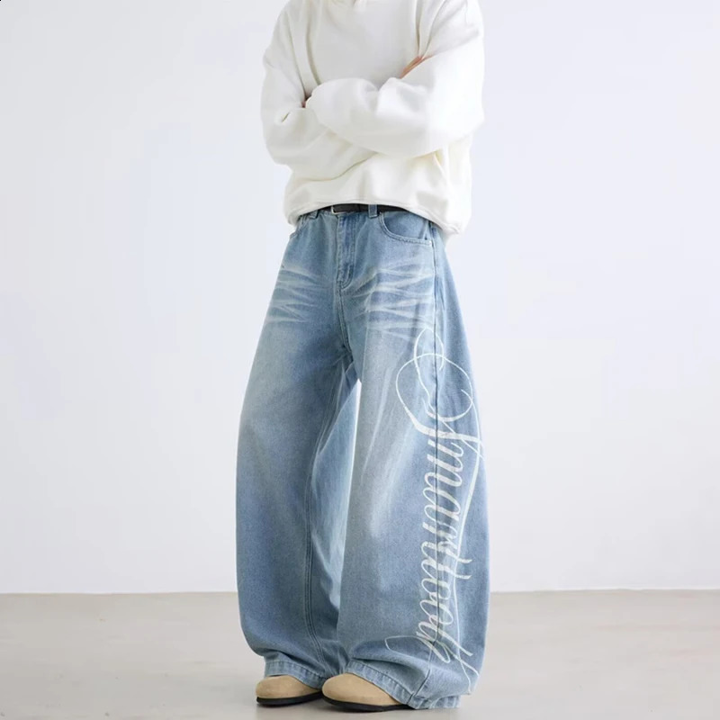 Autumn Mens Letter Printed Straight-Leg Baggy Jeans Hip Hop Fashion Washed Denim Pantalones American Retro Y2K Streetwear Jean 260518