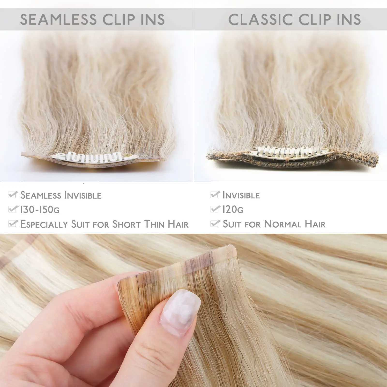 Seamless Clip In Hair Extensions Human Hair Invisible PU Tape In Remy Hair Extensions Ombre Blonde Color Skin Weft 7Pcs 150g C260521 - view 5