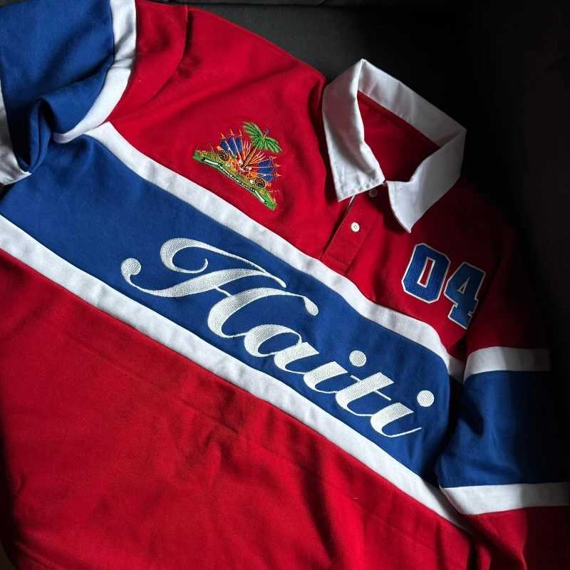 Y2K Vintage Polo Long Slve Haitian Embroidered Stripe Contrast Haitian Rugby Polo Strtwear Men And Women Oversized Clothes X260520