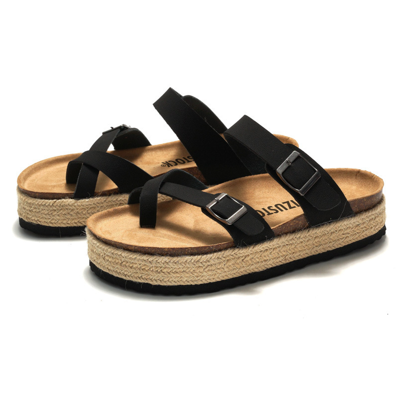 RUIZUSTOCK Women Fashion Brown Platform Thong Sandals PU Leather Espadrille Wedge Flip Flops - view 4